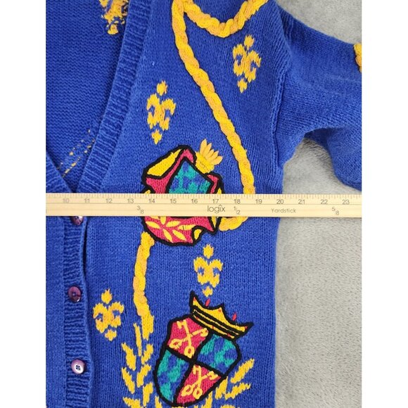 Picone Sport Sweater Womens Medium Blue Embroidered Hand Knit Vintage Cardigan - Picture 4 of 9